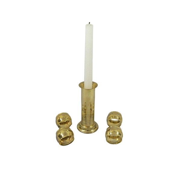 Candlestick Brass with Napkin Rings, Stacked on Brass Candlestick Base 4 Rings a - Picture 10 of 11